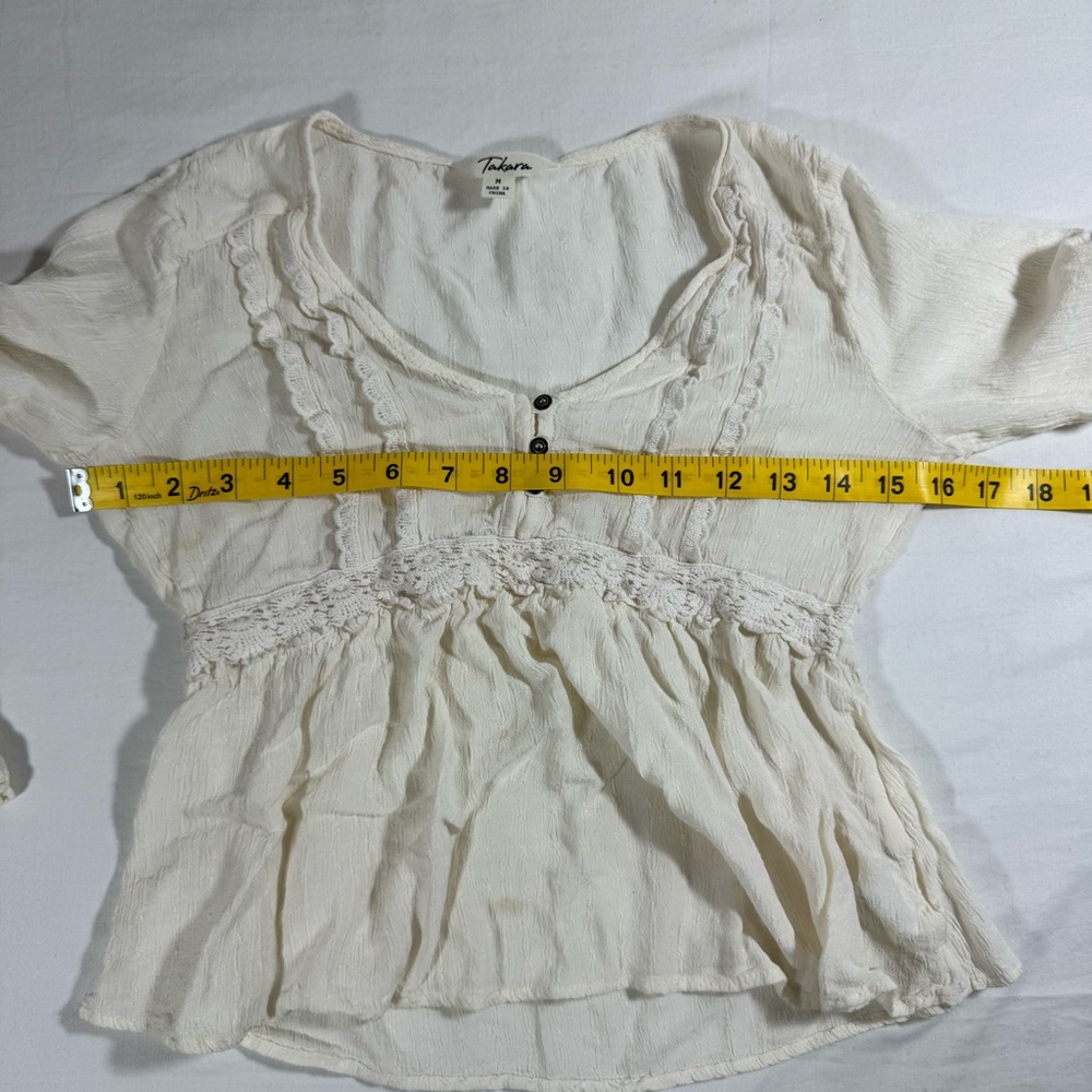 Takara Cream Babydoll Textured‎ Women's Blouse Long Sleeve Size Medium - Picture 6 of 10